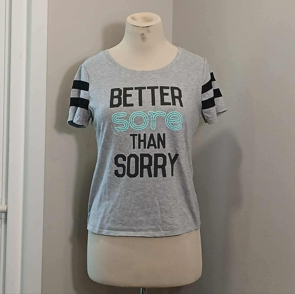 #42 Gray Graphic Tee with Black Stripes